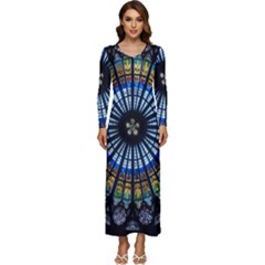 Mandala Floral Rose Window Strasbourg Cathedral France Long Sleeve Longline Maxi Dress by Semog4