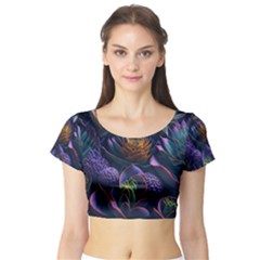 Ai Generated Succulents Flowers Short Sleeve Crop Top by Semog4