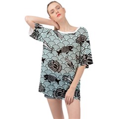 Fish Koi Ocean Sea Oriental Waves Oversized Chiffon Top by Semog4