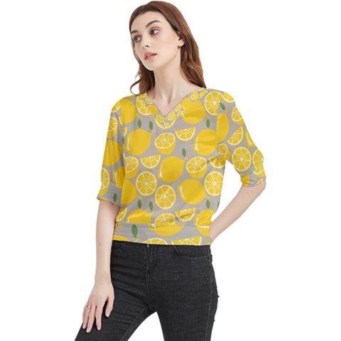 Lemon Background Lemon Wallpaper Quarter Sleeve Blouse by Semog4