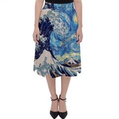 Starry Night Hokusai Vincent Van Gogh The Great Wave Off Kanagawa Classic Midi Skirt by Semog4