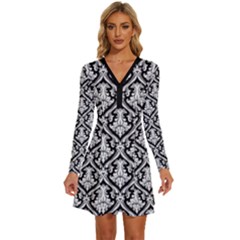 Pattern 246 Long Sleeve Deep V Mini Dress 