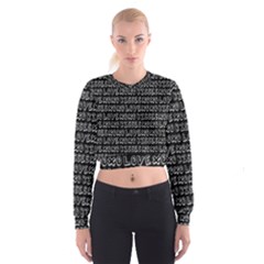 Black And White Love Kisses Pattern Cropped Sweatshirt by GardenOfOphir