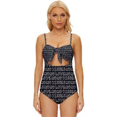 Black And White Love Kisses Pattern Knot Front One-piece Swimsuit