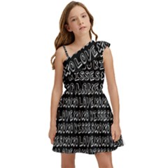 Black And White Love Kisses Pattern Kids  One Shoulder Party Dress by GardenOfOphir