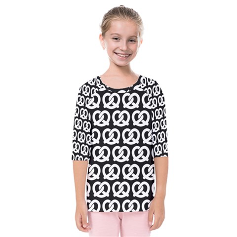 Black And White Pretzel Illustrations Pattern Kids  Quarter Sleeve Raglan Tee by GardenOfOphir