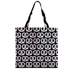 Black And White Pretzel Illustrations Pattern Zipper Grocery Tote Bag by GardenOfOphir