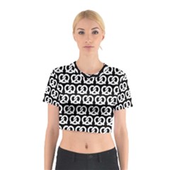 Black And White Pretzel Illustrations Pattern Cotton Crop Top by GardenOfOphir