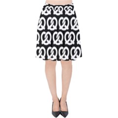 Black And White Pretzel Illustrations Pattern Velvet High Waist Skirt by GardenOfOphir