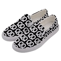 Black And White Pretzel Illustrations Pattern Men s Canvas Slip Ons by GardenOfOphir