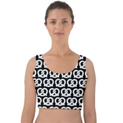 Black And White Pretzel Illustrations Pattern Velvet Crop Top by GardenOfOphir