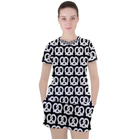 Black And White Pretzel Illustrations Pattern Women s Tee And Shorts Set by GardenOfOphir