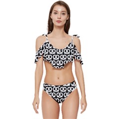 Black And White Pretzel Illustrations Pattern Ruffle Edge Tie Up Bikini Set	 by GardenOfOphir