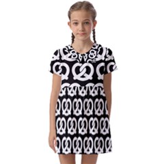 Black And White Pretzel Illustrations Pattern Kids  Asymmetric Collar Dress by GardenOfOphir