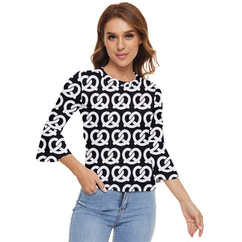 Black And White Pretzel Illustrations Pattern Bell Sleeve Top by GardenOfOphir