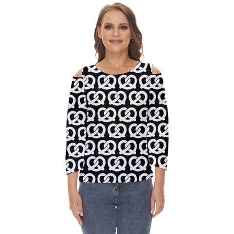 Black And White Pretzel Illustrations Pattern Cut Out Wide Sleeve Top by GardenOfOphir