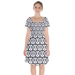 Gray Pretzel Illustrations Pattern Short Sleeve Bardot Dress