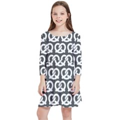 Gray Pretzel Illustrations Pattern Kids  Quarter Sleeve Skater Dress by GardenOfOphir