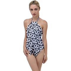 Gray Pretzel Illustrations Pattern Go With The Flow One Piece Swimsuit by GardenOfOphir