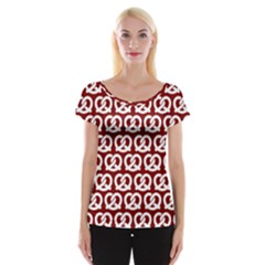 Red Pretzel Illustrations Pattern Cap Sleeve Top by GardenOfOphir