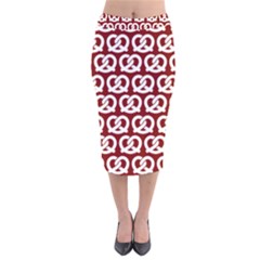 Red Pretzel Illustrations Pattern Velvet Midi Pencil Skirt