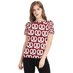 Red Pretzel Illustrations Pattern Women s Short Sleeve Rash Guard by GardenOfOphir