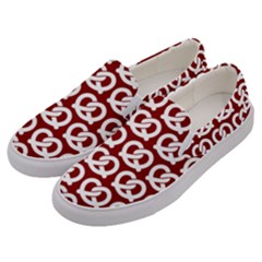 Red Pretzel Illustrations Pattern Men s Canvas Slip Ons by GardenOfOphir