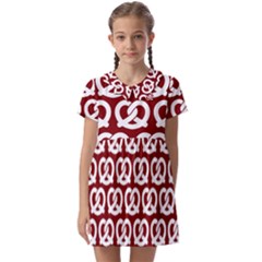 Red Pretzel Illustrations Pattern Kids  Asymmetric Collar Dress by GardenOfOphir