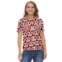 Red Pretzel Illustrations Pattern Women s Short Sleeve Double Pocket Shirt