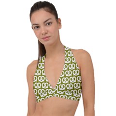 Olive Pretzel Illustrations Pattern Halter Plunge Bikini Top by GardenOfOphir