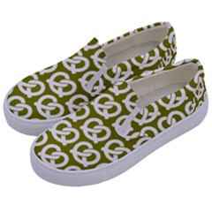 Olive Pretzel Illustrations Pattern Kids  Canvas Slip Ons by GardenOfOphir