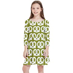 Olive Pretzel Illustrations Pattern Kids  Quarter Sleeve Skater Dress by GardenOfOphir