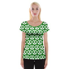 Green Pretzel Illustrations Pattern Cap Sleeve Top