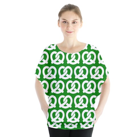 Green Pretzel Illustrations Pattern Batwing Chiffon Blouse by GardenOfOphir