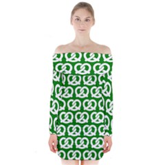 Green Pretzel Illustrations Pattern Long Sleeve Off Shoulder Dress by GardenOfOphir