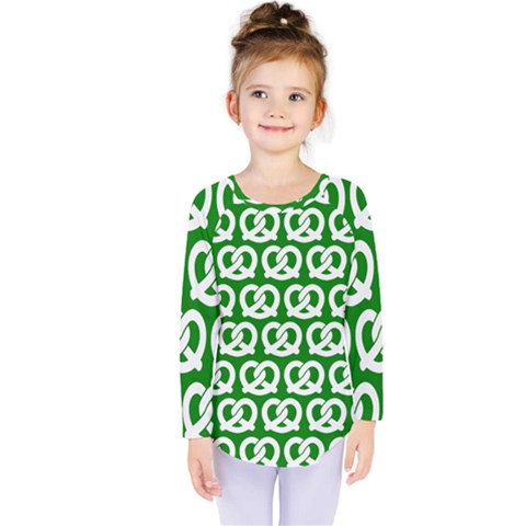 Green Pretzel Illustrations Pattern Kids  Long Sleeve Tee by GardenOfOphir