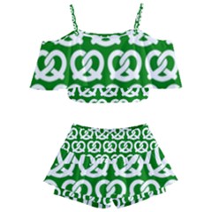 Green Pretzel Illustrations Pattern Kids  Off Shoulder Skirt Bikini by GardenOfOphir