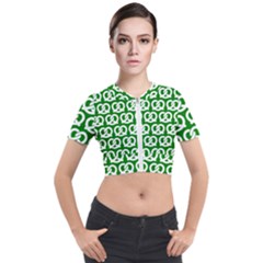 Green Pretzel Illustrations Pattern Short Sleeve Cropped Jacket