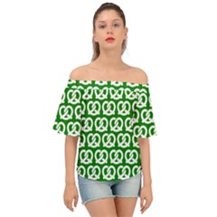 Green Pretzel Illustrations Pattern Off Shoulder Short Sleeve Top