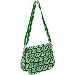 Green Pretzel Illustrations Pattern Saddle Handbag by GardenOfOphir