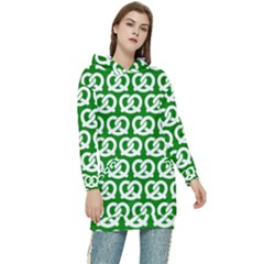 Green Pretzel Illustrations Pattern Women s Long Oversized Pullover Hoodie by GardenOfOphir