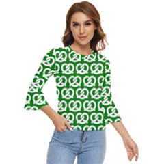 Green Pretzel Illustrations Pattern Bell Sleeve Top