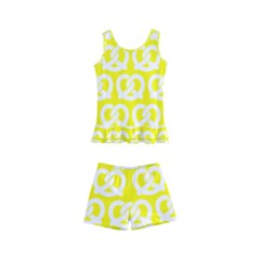 Yellow Pretzel Illustrations Pattern Kids  Boyleg Swimsuit by GardenOfOphir