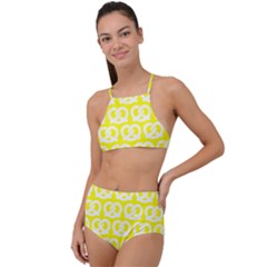 Yellow Pretzel Illustrations Pattern High Waist Tankini Set by GardenOfOphir