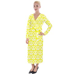Yellow Pretzel Illustrations Pattern Velvet Maxi Wrap Dress by GardenOfOphir