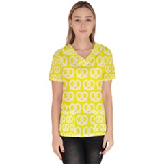 Yellow Pretzel Illustrations Pattern Women s V-neck Scrub Top by GardenOfOphir