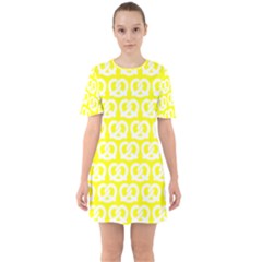 Yellow Pretzel Illustrations Pattern Sixties Short Sleeve Mini Dress by GardenOfOphir