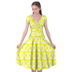 Yellow Pretzel Illustrations Pattern Cap Sleeve Wrap Front Dress by GardenOfOphir