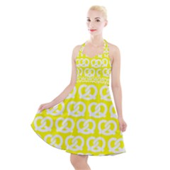 Yellow Pretzel Illustrations Pattern Halter Party Swing Dress  by GardenOfOphir