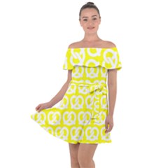 Yellow Pretzel Illustrations Pattern Off Shoulder Velour Dress by GardenOfOphir